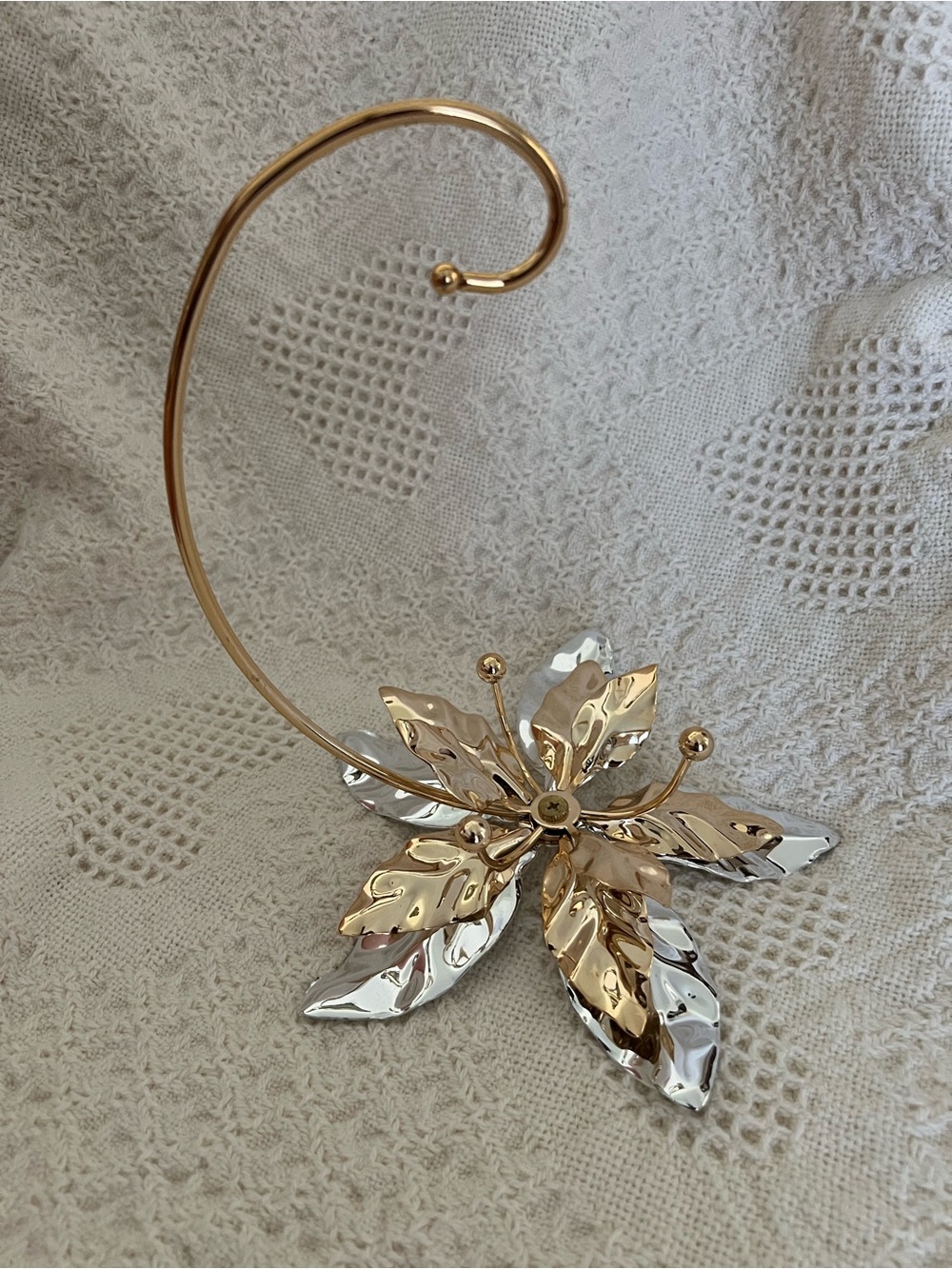 Gold and Silver Poinsettia Ornament Hook Display Stand Home Accents